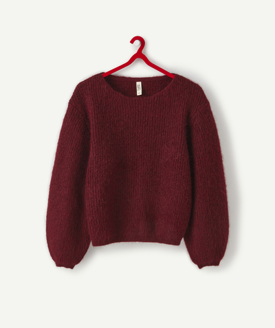 teenager Tao Categories - GIRL'S DARK RED BOAT NECK KNITTED JUMPER