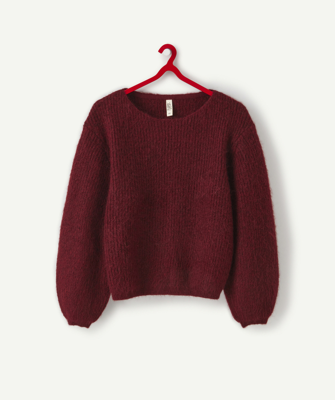 Teen girls' clothing Tao Categories - GIRL'S DARK RED BOAT NECK KNITTED JUMPER