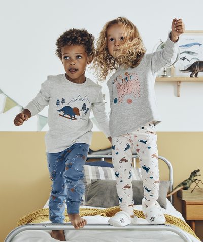 Pyjama family - BOYS' BLUE AND GREY MOUNTAIN THEME PYJAMAS IN RECYCLED COTTON
