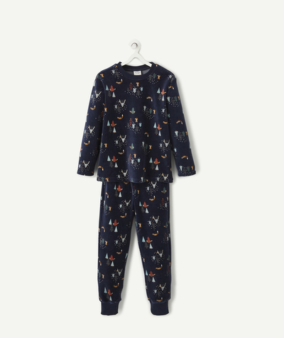 Pyjama Rayon - PYJAMA EN POLAIRE BLEU MARINE AVEC IMPRIMÉS SAPINS ET ANIMAUX GARÇON