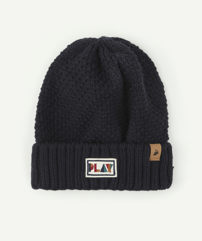 KNITWEAR ACCESSORIES Tao Categories - BOYS' NAVY KNITTED HAT IN RECYCLED FIBRES