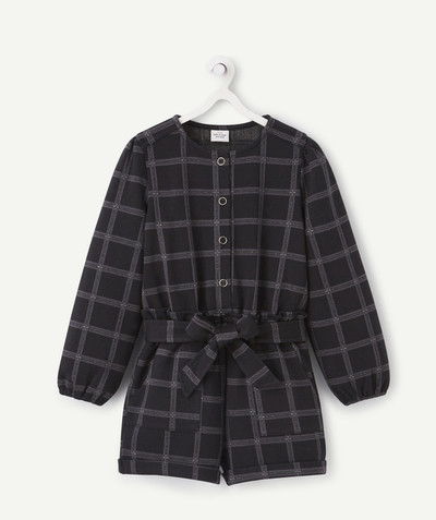 Jumpsuits - Dungarees Tao Categories - GIRLS' BLACK CHECKED PLAYSUIT WITH A BOW
