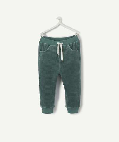 Trousers radius - BABY BOYS' BLUE-GREEN VELVET JOGGING PANTS