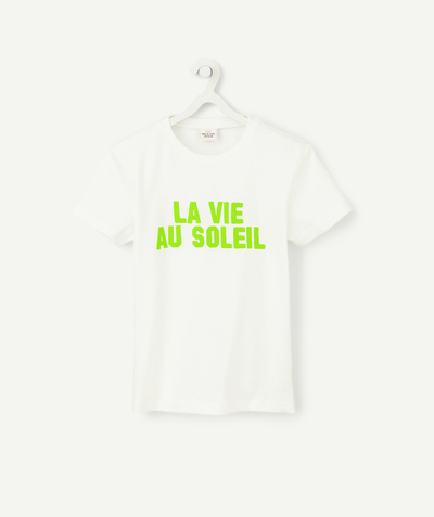 Private sales radius - WHITE T-SHIRT IN ORGANIC COTTON WITH AN EMBROIDERED MESSAGE