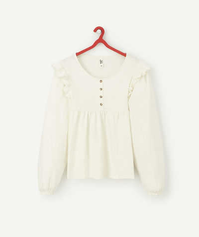ECODESIGN radius - GIRLS' CREAM BLOUSE-STYLE T-SHIRT WITH FRILLS AND BUTTONS