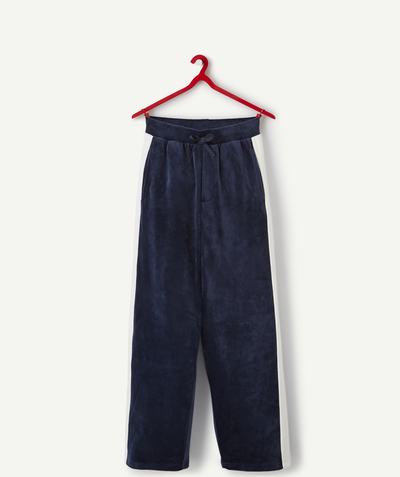 Pantalon - Jeans Sous Rayon - PANTALON FILLE EN FIBRES RECYCLÉES ET VELOURS LISSE BLEU MARINE