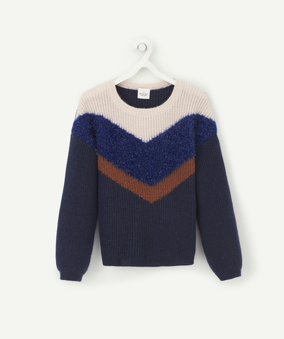 Pullover - Cardigan Tao Categories - GIRLS' JUMPER WITH WIDE STRIPES AND A SPARKLING EFFECT