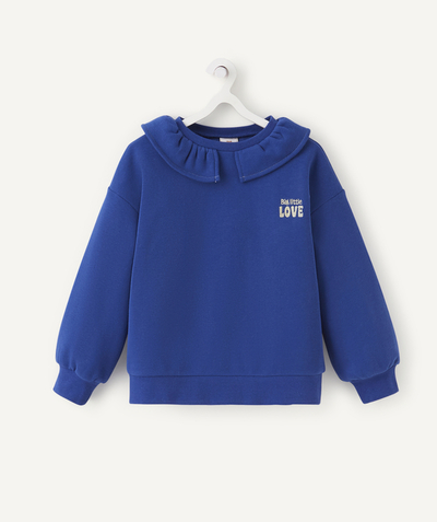 Private sales radius - GIRLS' BLUE RECYCLED COTTON SWEATSHIRT WITH A LOVE MESSAGE