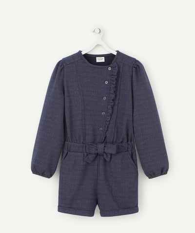Jumpsuits - Dungarees Tao Categories - GIRLS' MIDNIGHT BLUE PLAYSUIT WITH GOLDEN DETAILS AND FRILLS