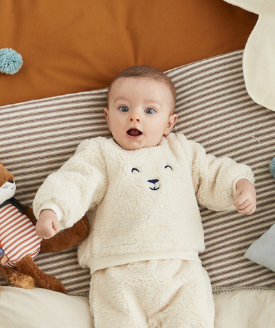 Privé verkoop Afdeling,Afdeling - ECRU FLEECE SWEATSHIRT MET GEBORDUURD DIERENHOOFD VOOR BABY'S