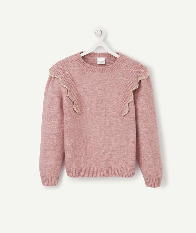 Pull - Gilet Rayon - PULL EN MAILLE VIEUX ROSE À VOLANTS FILLE