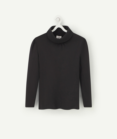 Roll-Neck-Jumper family - GIRLS' PLAIN BLACK LONG-SLEEVED TURTLENECK WITH A ROLL COLLAR