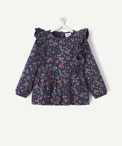 Outlet radius - BLUE FLOWER PRINT T-SHIRT WITH RUFFLES