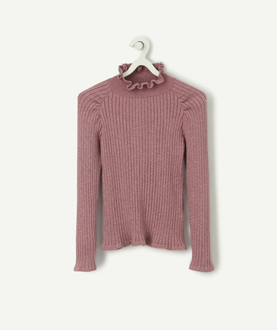Pullover - Cardigan radius - MAUVE OPENWORK KNIT JUMPER WITH A HIGH NECK