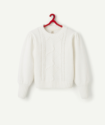 Swetry - Bluzy rozpinane Sous Rayon - BIAŁY MIĘCIUTKI SWETER Z SZENILU DLA DZIEWCZYNKI