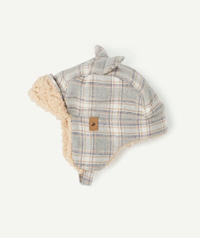 Baby-boy radius - GREY CHECKED CHAPKA LINED IN SHERPA