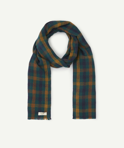 Scarves Tao Categories - BOYS' GREEN AND CAMEL CHECKED SCARF IN RECYCLED FIBERS