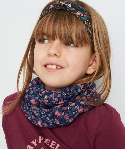 Private sales radius - BABY GIRLS' DOUBLE TWIST SNOOD IN NAVY BLUE WITH A FLORAL PRINT