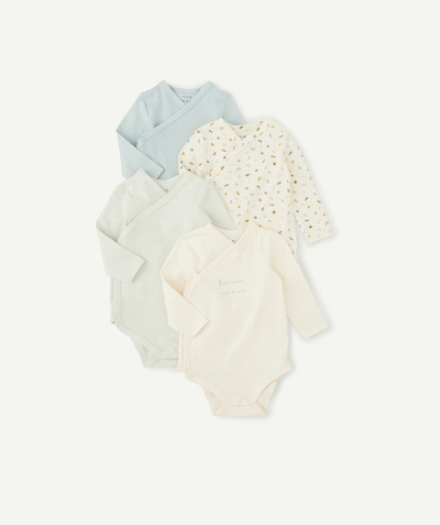 Essentials : 50% off 2nd item* family - PACK OF FOUR BODYSUITS IN BLUE AND WHITE ORGANIC COTTON FOR NEWBORNS