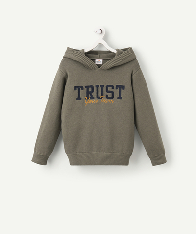 Low prices radius - KHAKI KNITTED JUMPER WITH A HOOD