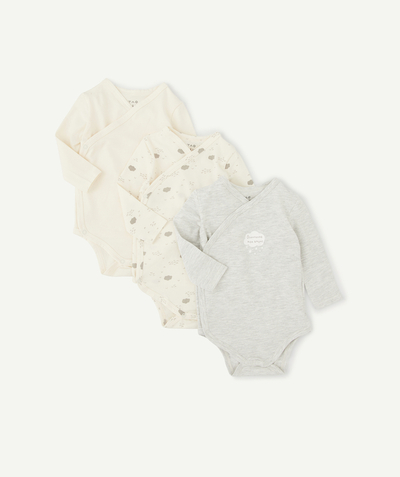 Bodysuit family - PACK OF THREE BEIGE AND GREY BODYSUITS IN ORGANIC COTTON
