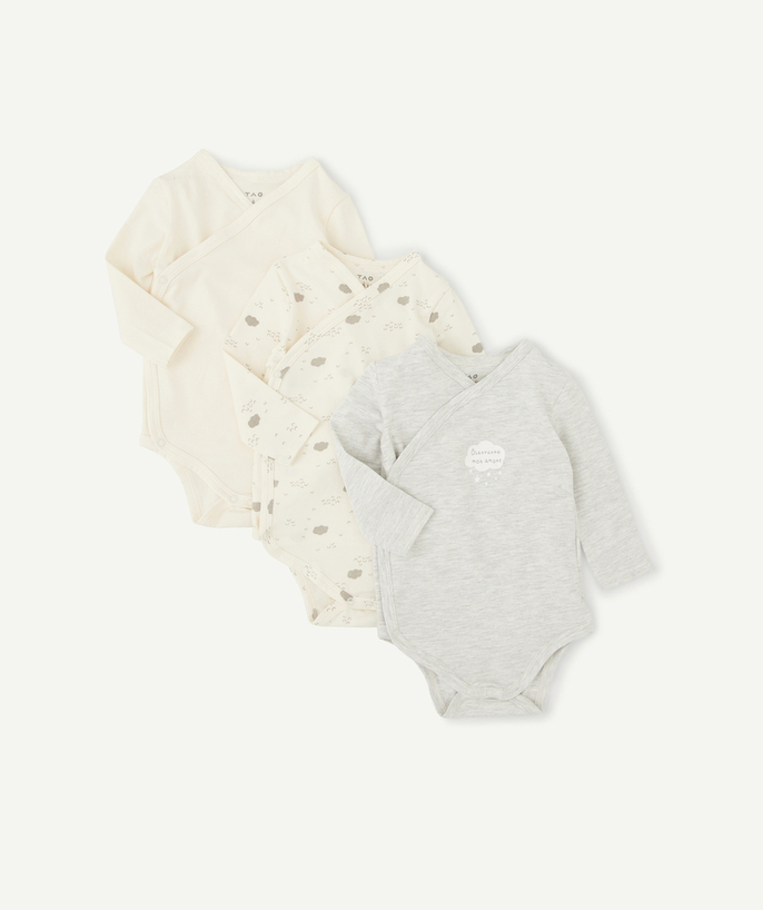 Maternity bag radius - PACK OF THREE BEIGE AND GREY BODYSUITS IN ORGANIC COTTON