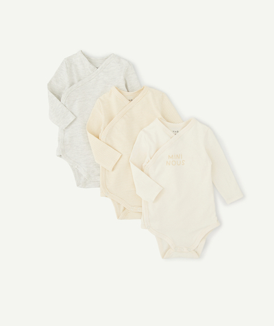 Bodysuit Tao Categories - SET OF THREE YELLOW AND GREY MINI NOUS BODIES IN ORGANIC COTTON