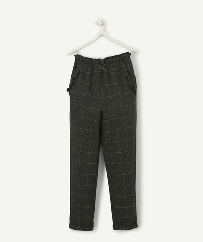 LOW PRICES Tao Categories - GIRLS' DARK GREY CHECKED CARROT-STYLE TROUSERS WITH FRILLS