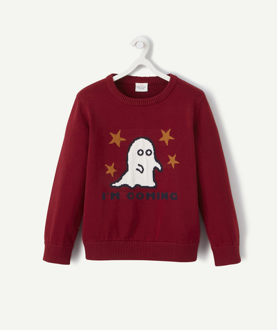 Nice and warm radius - RED KNITTED JUMPER WITH A GHOST DESIGN