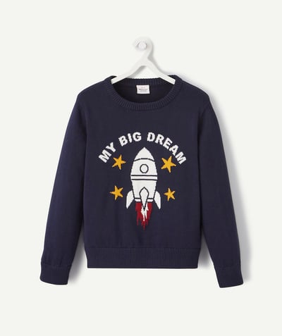 Nice and warm radius - BLUE KNITTED JUMPER WITH A ROCKET DESIGN