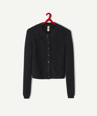 teenager Tao Categories - SOFT BLACK CARDIGAN IN RECYCLED FIBRES FOR GIRLS