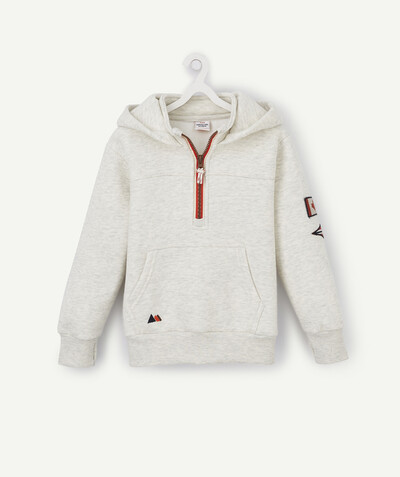 TOP radius - CREAM SWEATSHIRT WITH EMBROIDERED PATCHES AND A HOOD
