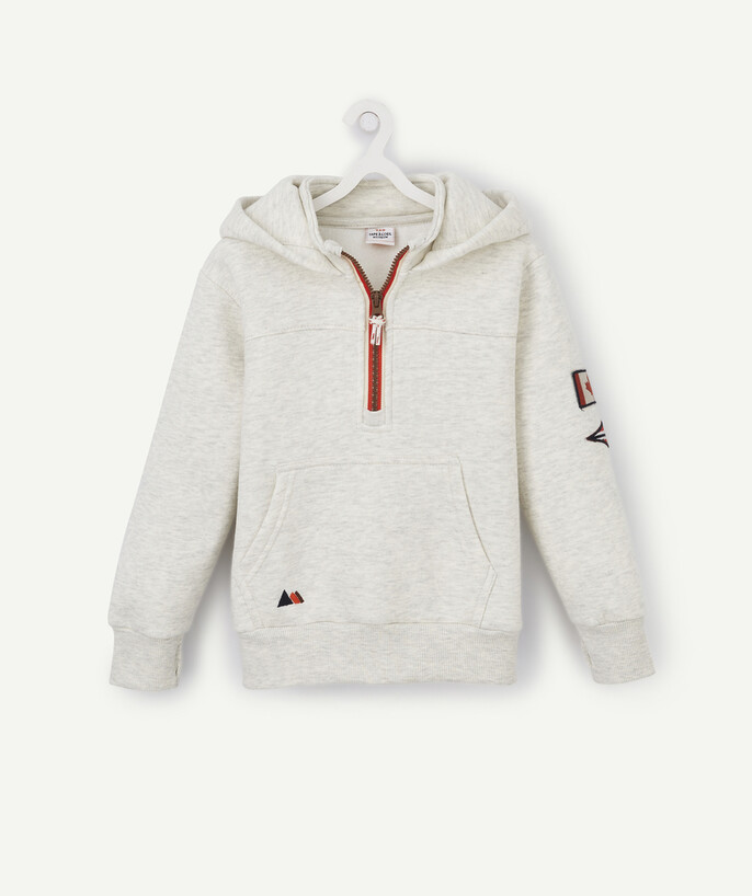 Boy radius - CREAM SWEATSHIRT WITH EMBROIDERED PATCHES AND A HOOD