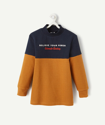 Sportswear radius - LONG-SLEEVED BLUE AND MUSTARD T-SHIRT WITH A MESSAGE