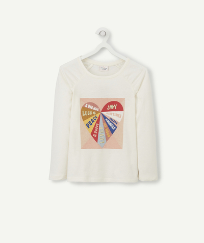 Outlet radius - GIRLS' WHITE COTTON T-SHIRT WITH A HEART AND POSITIVE MESSAGES