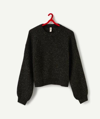 Pullover - Cardigan radius - BLACK AND SPARKLING KNIT JUMPER WITH BOUFFANT SLEEVES