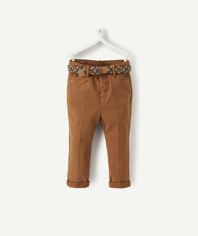 Party outfits Tao Categories - BABY BOYS' CAMEL COTTON CHINO TROUSERS WITH A PLAITED BELT