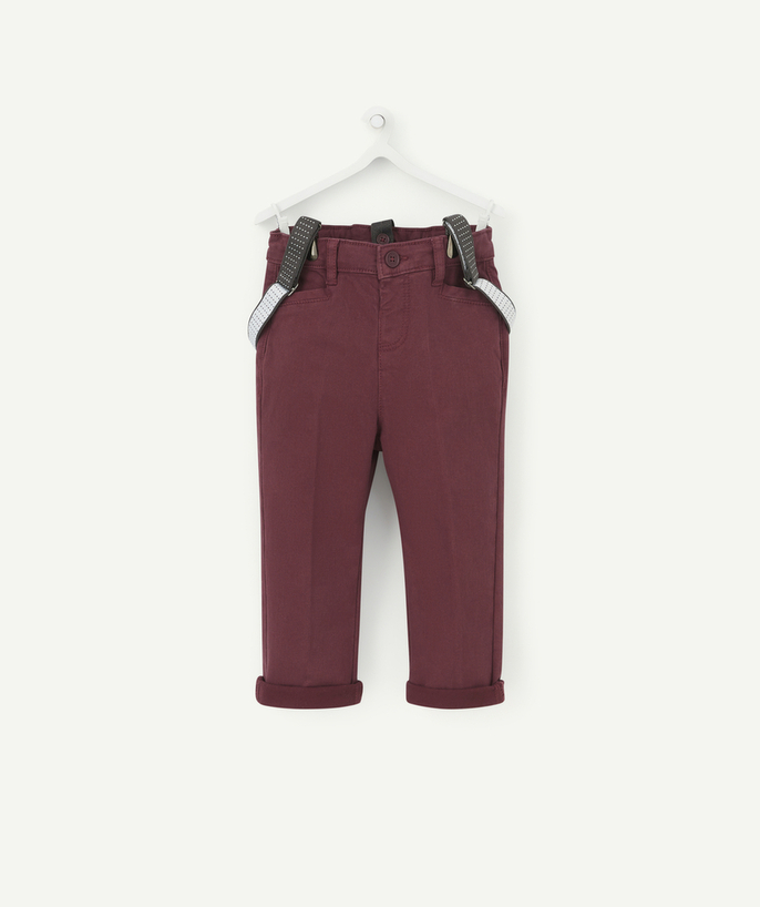 Party outfits Tao Categories - BABY BOYS' PLUM CHINO TROUSERS WITH BRACES