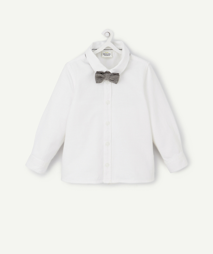 Party outfits Tao Categories - BABY BOYS' WHITE COTTON SHIRT WITH A REMOVABLE BOW TIE
