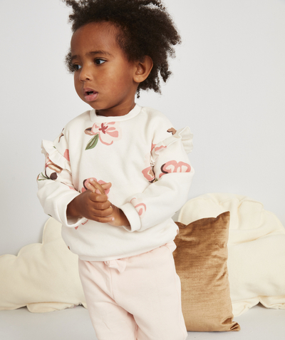 Outlet radius - BABY GIRLS' CREAM SWEATSHIRT WITH FLORAL PATTERNS AND FRILLS
