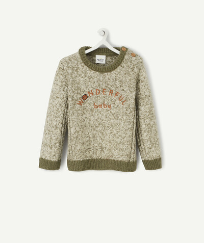 Baby-boy radius - GREEN AND BEIGE JUMPER WITH A MESSAGE