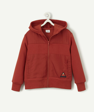 Sweatshirt radius - HOODED RED JACKET IN TWO MATERIALS