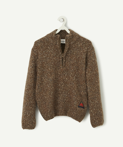 Low prices radius - BROWN SPECKLED ZIP-NECK JUMPER IN RECYCLED FIBRES