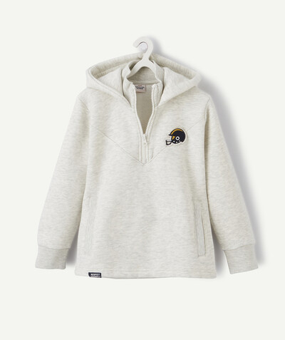Private sales radius - GREY SPECKLED HOODED SWEATSHIRT WITH A MOTOCROSS DESIGN