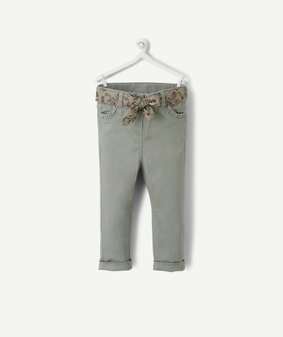 Trousers radius - SLIM KHAKI TROUSERS WITH A FLOWER-PATTERNED BELT