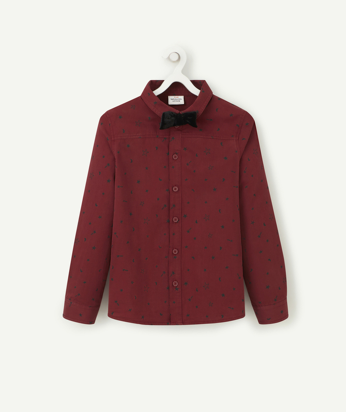 Party outfits Tao Categories - BOYS' BURGUNDY PRINTED SHIRT WITH A REMOVABLE BOW TIE