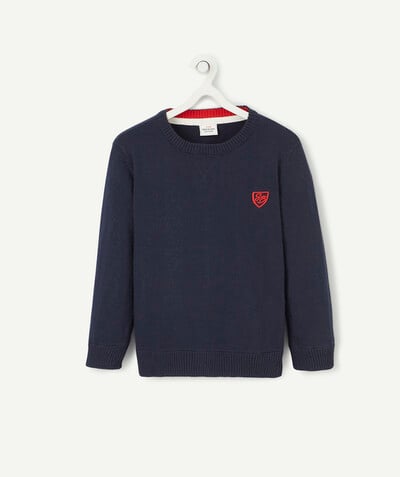 Pullover - Cardigan radius - NAVY BLUE KNITTED JUMPER WITH AN EMBROIDERED CREST