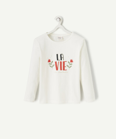 Tee-shirt radius - WHITE T-SHIRT IN ORGANIC COTTON WITH A SEQUINNED AND COLOURED MESSAGE
