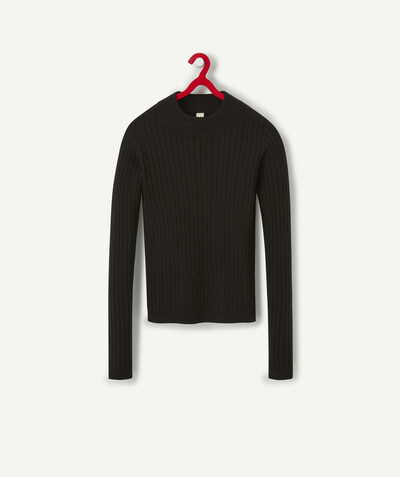 Swetry - Bluzy rozpinane Sous Rayon - CZARNY PRĄŻKOWANY SWETER Z PÓŁGOLFEM