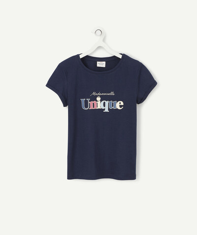 T-shirt Rayon - LE T-SHIRT BLEU MARINE AVEC MESSAGE PAILLETÉ EN COTON BIOLOGIQUE